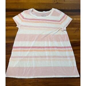 Loft Vintage Soft Striped T-Shirt Pink Orange White Short Sleeve Crew Neck L